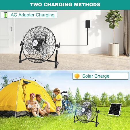 Battery Powered Fan,Wireless Rechargeable Fan with 20W Solar Panel