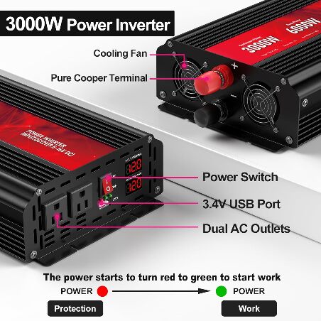 3000W Power Inverter,12V DC to AC 110V120V