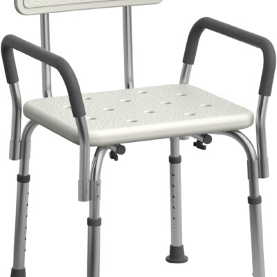 Shower Chair Bath Seat with Padded Armrests and Back