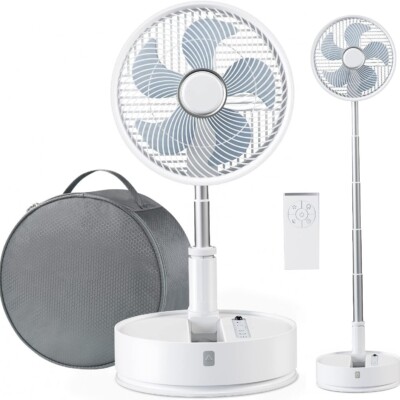 Ventilador de suelo plegable, 10" recargable y portátil