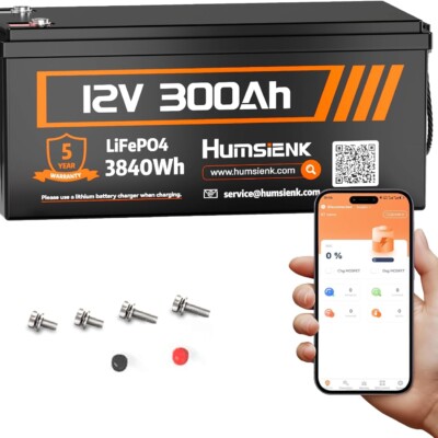 HumsiENK 300AH 12V LiFePO4 Lithium Battery with Bluetooth