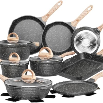 Juego de ollas y sartenes JEETEE, batería de cocina antiadherente