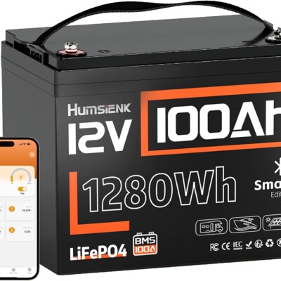 HumsiENK Batería de litio LiFePO4 de 12 V y 100 Ah con Bluetooth