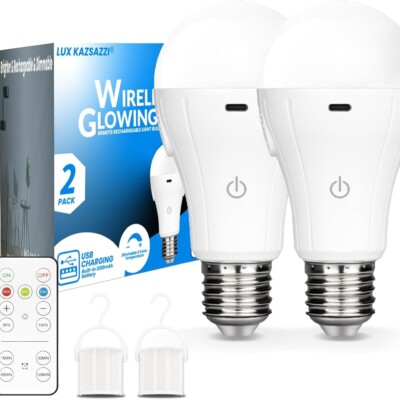 Bombillas recargables WirelessGlow con mando a distancia, 3 temperaturas de color y bombillas regulables que funcionan con pilas