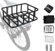Cesta trasera grande para bicicleta con red de carga y forro