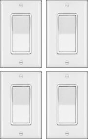 [Paquete de 4] Interruptor de luz de pared decorativo de 3 vías BESTTEN con placa de pared, 15 A, 120/277 V, interruptor basculante de encendido/apagado, certificado cUL, blanco