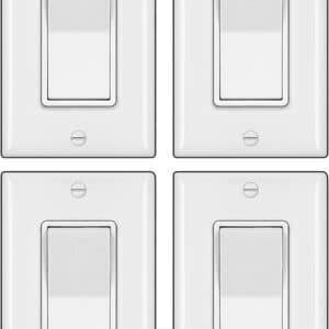 [Paquete de 4] Interruptor de luz de pared decorativo de 3 vías BESTTEN con placa de pared, 15 A, 120/277 V, interruptor basculante de encendido/apagado, certificado cUL, blanco