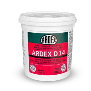 Adhesivo premezclado para azulejos Ardex D 14 Tipo 1, mástico, 1 galón (3,78 L) para la colocación de azulejos de cantera, cerámica, mosaico y piedra natural en superficies interiores.